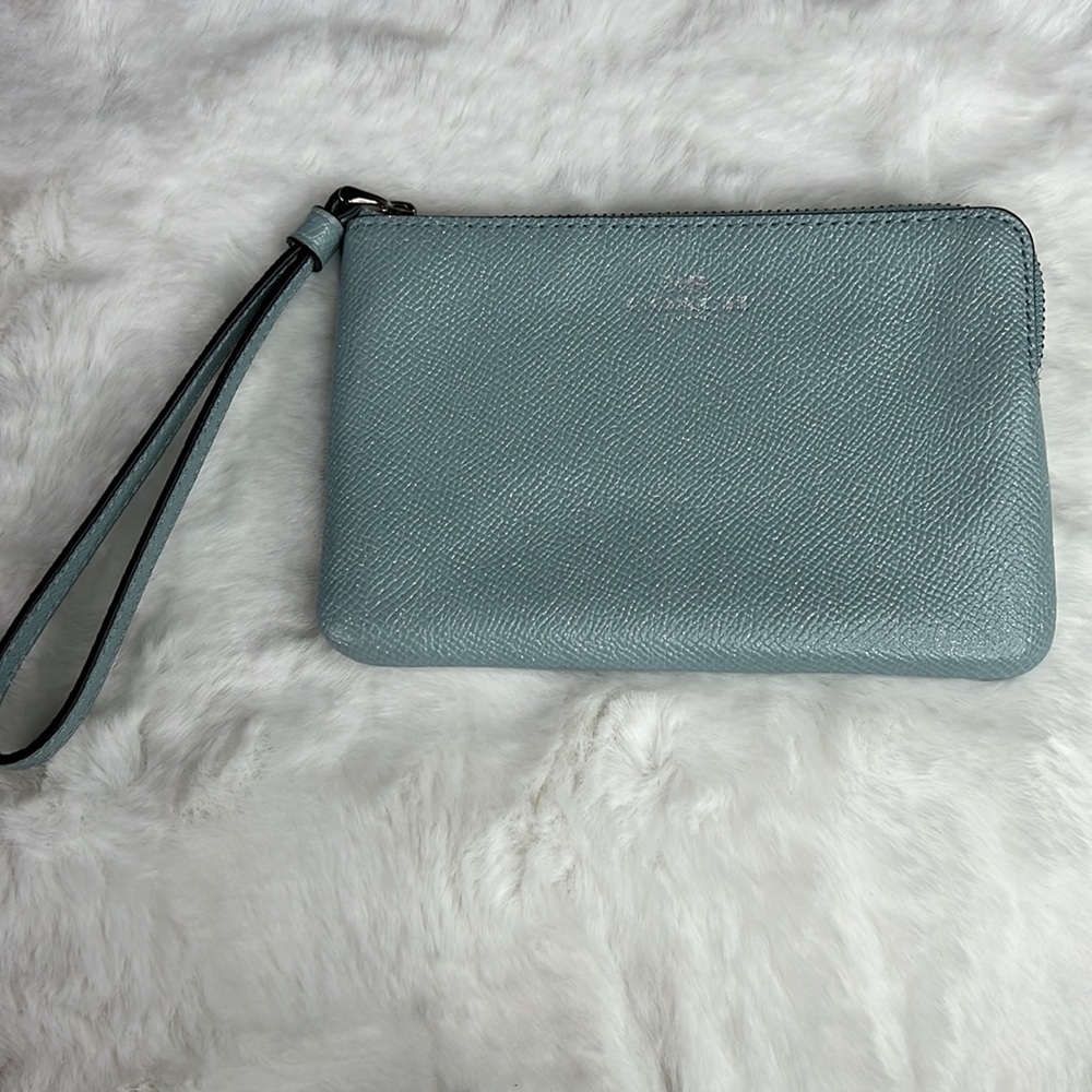 Coach LEATHER WRISTLET IN sparkly blue 6”x4” NWOT - Picture 2 of 6